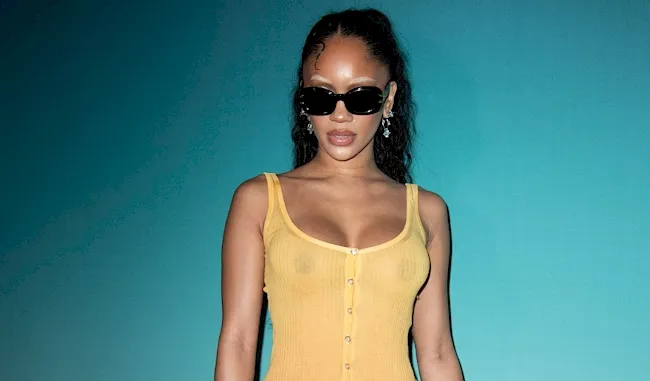 Saweetie nude in a see through dress