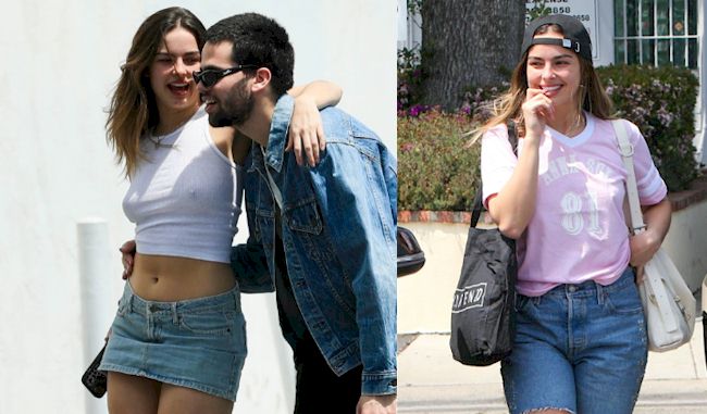 Collage of a pretty girl in two different outfits