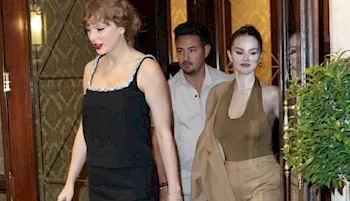 Taylor Swift and Selena Gomez leaving a restaurant