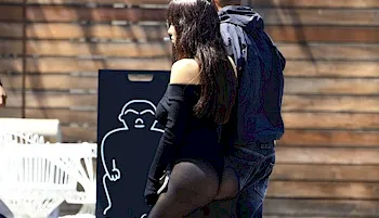 Sexy girl wearing pantyhose in public for a nice view of her ass