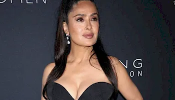Salma Hayek at an event in a black dress