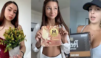 Three girls holding up every day items