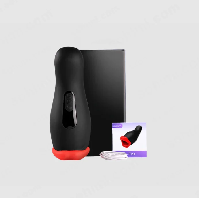 product image of male sex toy shaped like a tube with a female mouth on one end