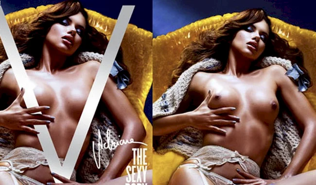 Adriana Lima lay back in a big chair while topless on the cover of a magazine