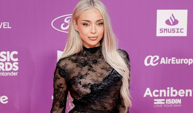 Cropped from chest up view of woman posing in a lace dress