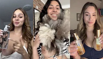 Three panels of girls flashing their breasts while streaming live