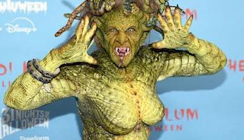 Close up of Heidi Klum dressed up as Medusa in an elaborate costume