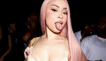 Close up of Ice Spice sticking her tongue out