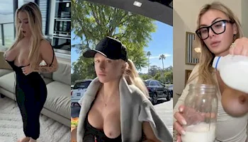 Three panels of three different women flashing their breasts