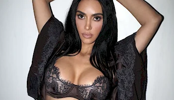 Kim Kardashian in a Slightly Sheer Top + Lace Underwear!