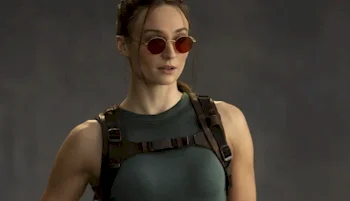 Close up of Sophie Turner as Lara Croft