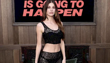 Woman in black lace outfit