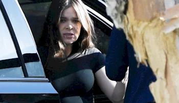 Hailee Steinfeld looking pissed while sitting in a car