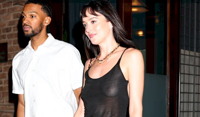 Dakota Johnson Showing Tits In A Sheer Top!