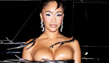 Saweetie Cleavage In Silver Branch Top!